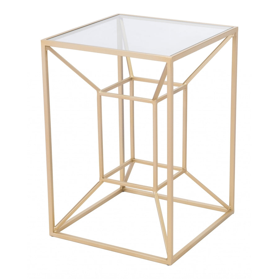 23" Gold And Clear Glass Square End Table Image 1