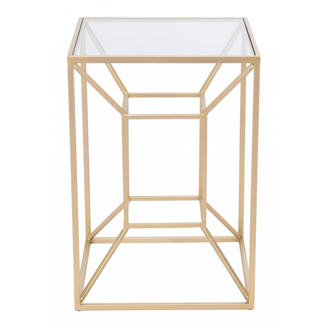 23" Gold And Clear Glass Square End Table Image 2