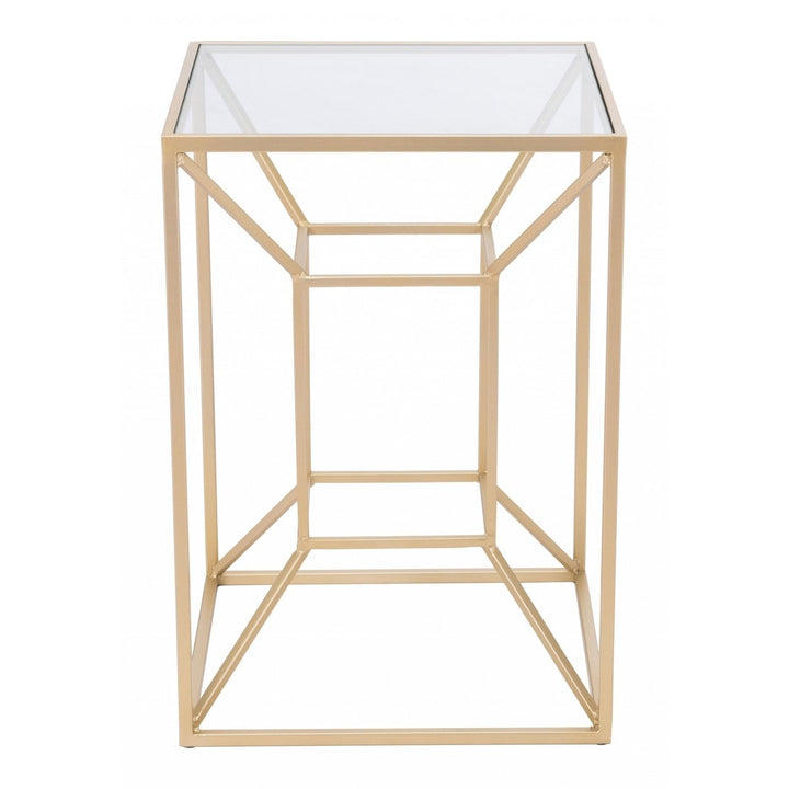 23" Gold And Clear Glass Square End Table Image 2