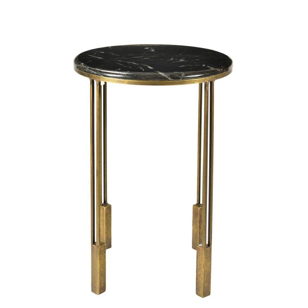 23" Gold And Black Marble And Iron Round End Table Image 1