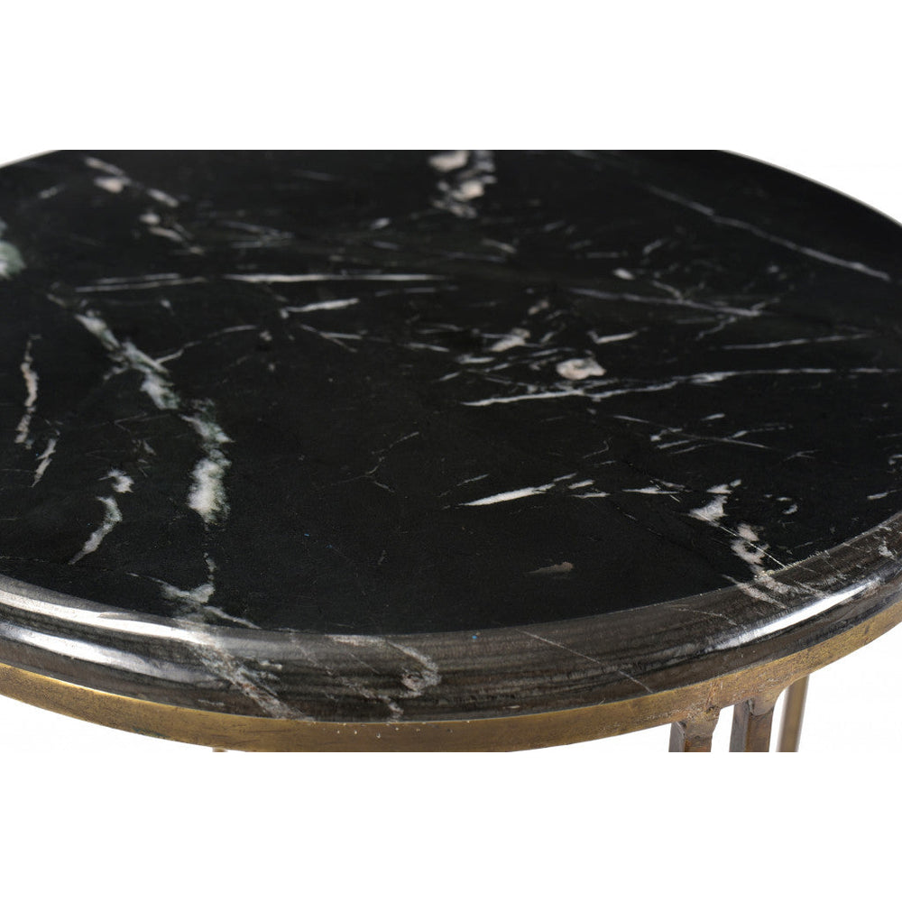 23" Gold And Black Marble And Iron Round End Table Image 2