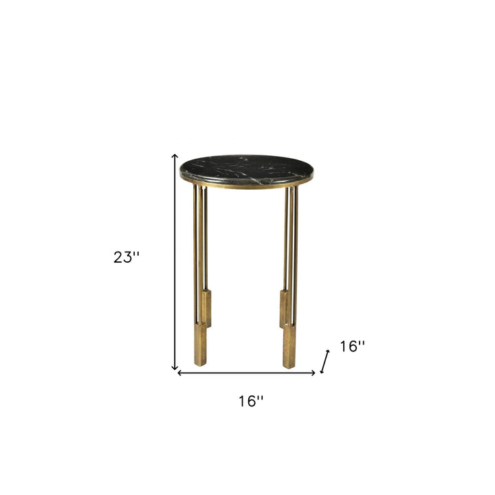 23" Gold And Black Marble And Iron Round End Table Image 3