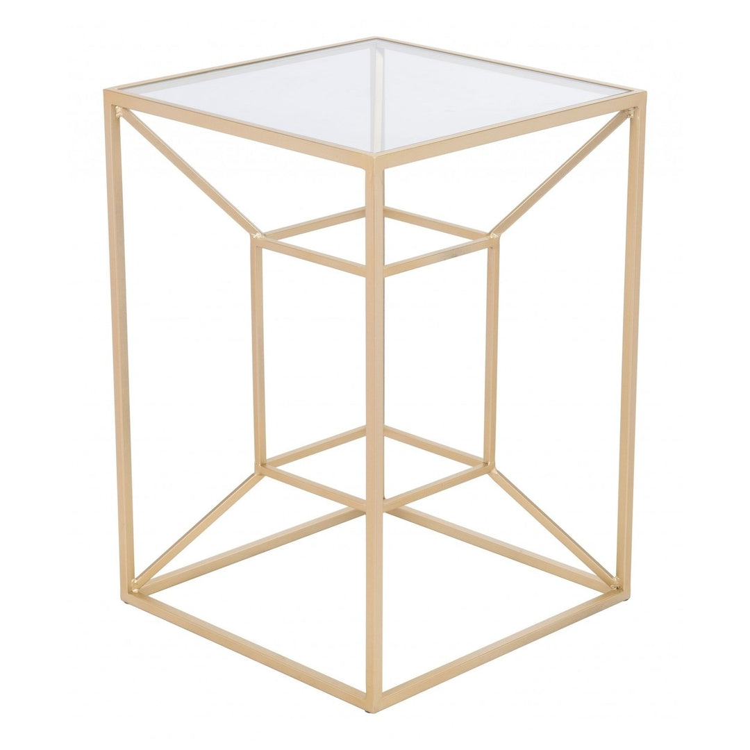23" Gold And Clear Glass Square End Table Image 3