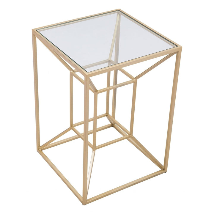 23" Gold And Clear Glass Square End Table Image 4