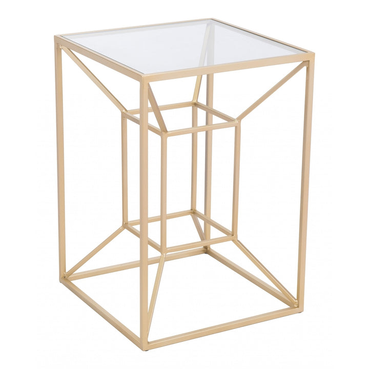 23" Gold And Clear Glass Square End Table Image 11