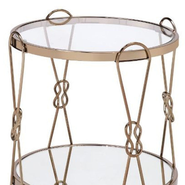 23" Gold Mirrored And Metal Round End Table With Shelf Image 4