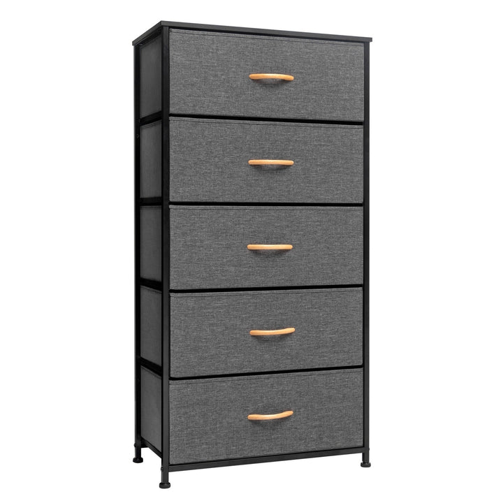 23" Gray and Black Steel and Fabric Five Drawer Chest Image 2