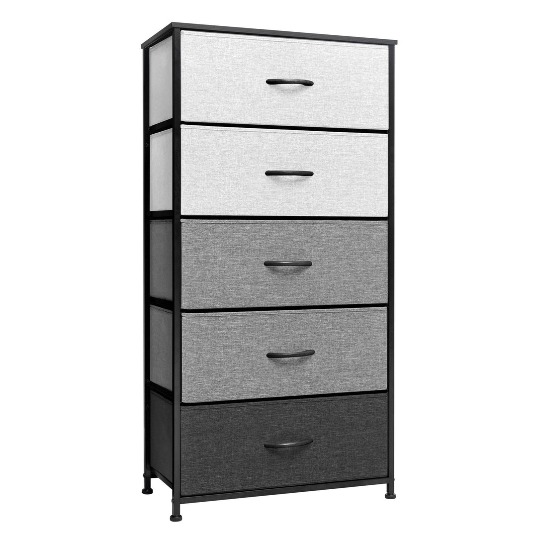 23" Gray and Black Steel and Fabric Five Drawer Double Dresser Image 2