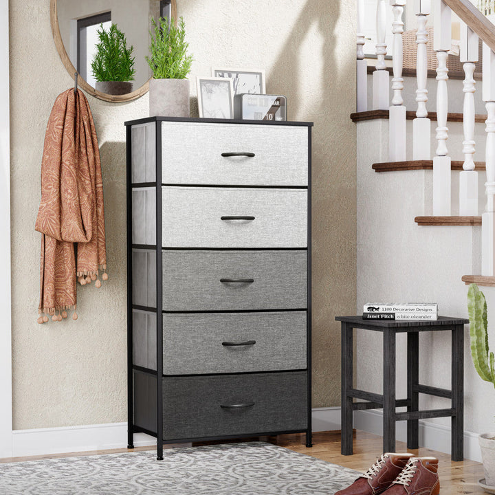 23" Gray and Black Steel and Fabric Five Drawer Double Dresser Image 3