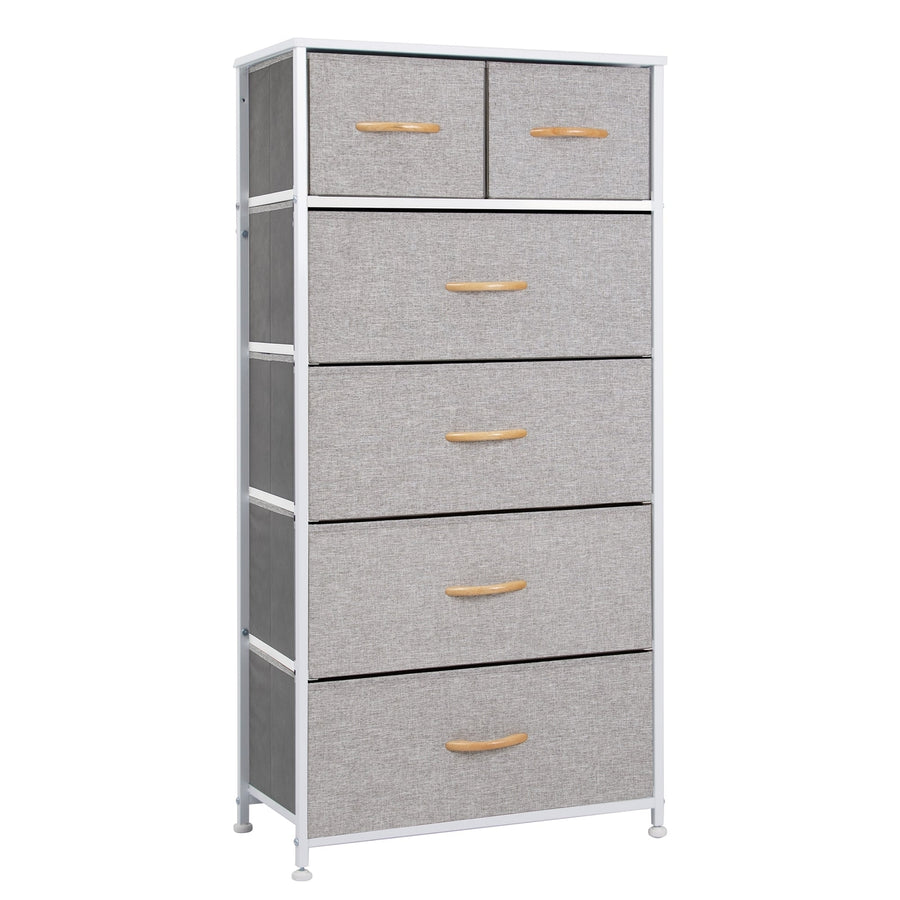 23" Gray and White Steel and Fabric Six Drawer Chest Image 1