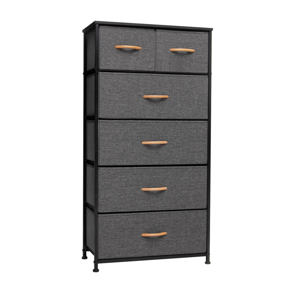 23" Gray and Black Steel and Fabric Six Drawer Chest Image 2