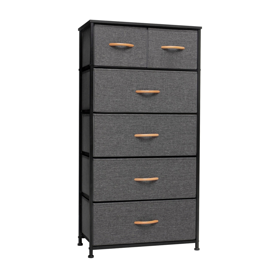 23" Gray and Black Steel and Fabric Six Drawer Chest Image 2