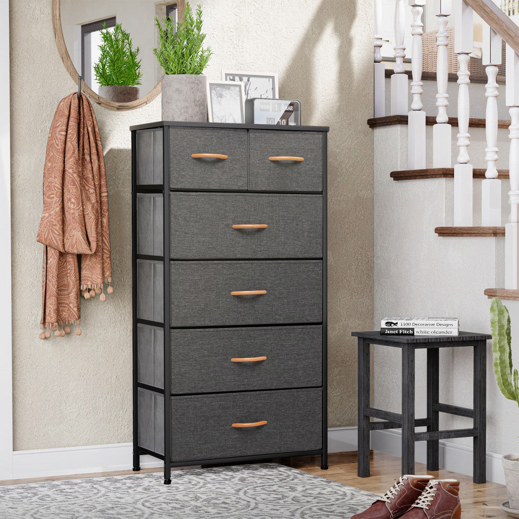 23" Gray and Black Steel and Fabric Six Drawer Chest Image 3