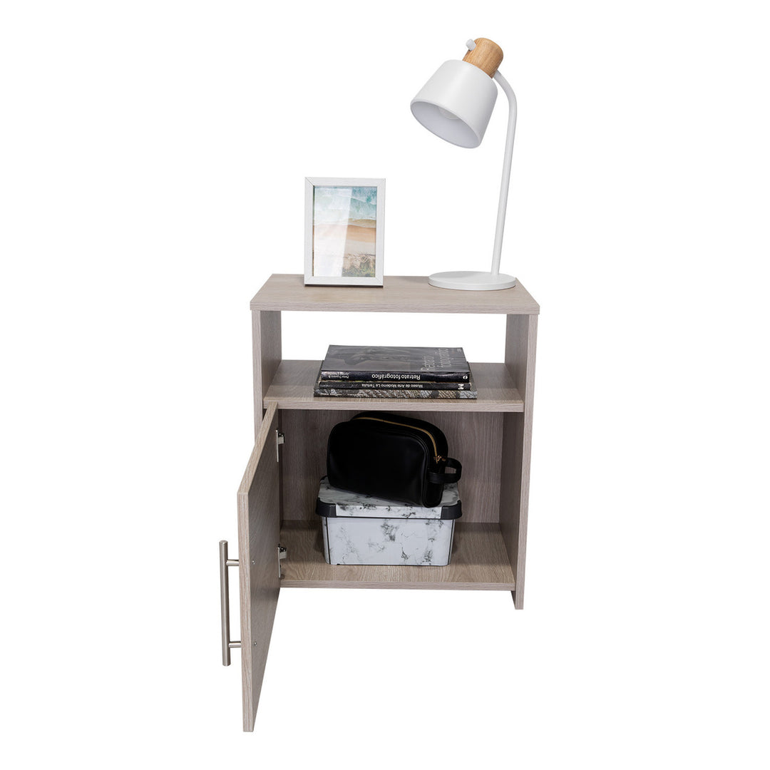 23" Gray Faux Wood Nightstand With Storage Image 6