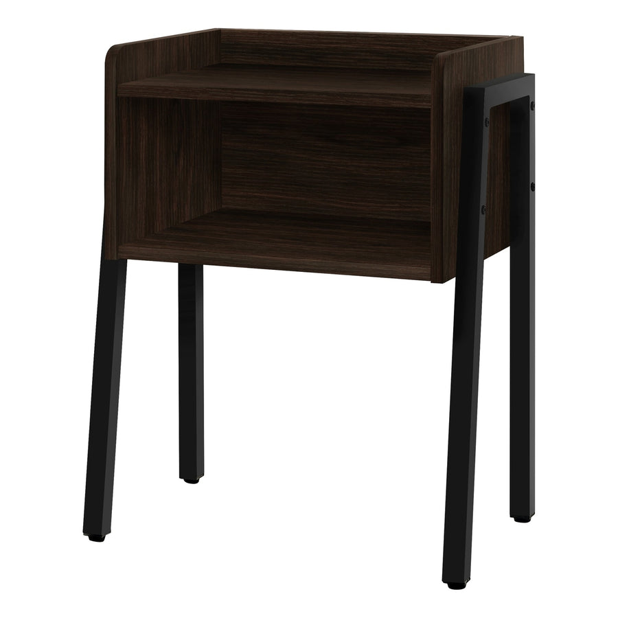 23" Rectangular Espresso Accent Table With Black Metal Legs Image 1