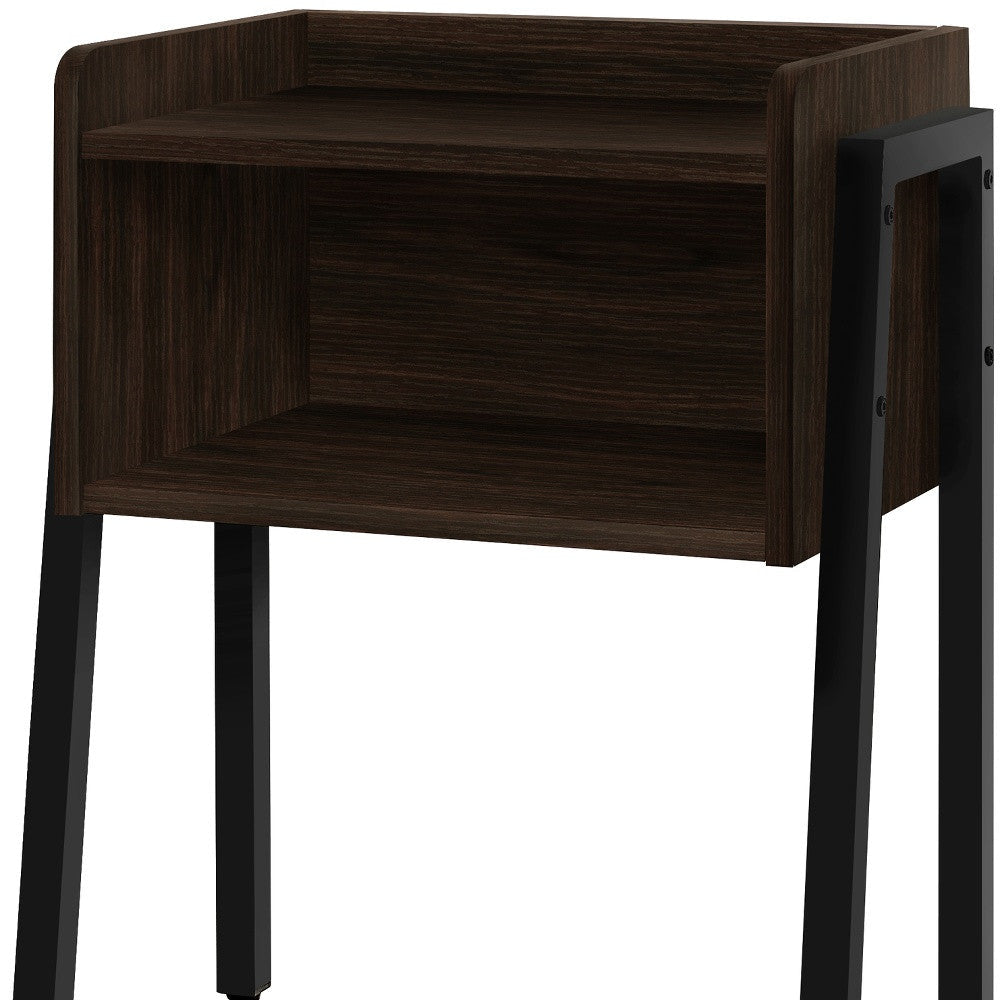 23" Rectangular Espresso Accent Table With Black Metal Legs Image 6