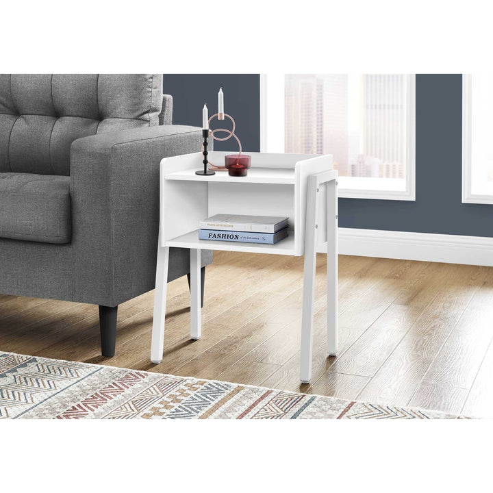 23" Rectangular White Accent Table With White Metal Legs Image 3