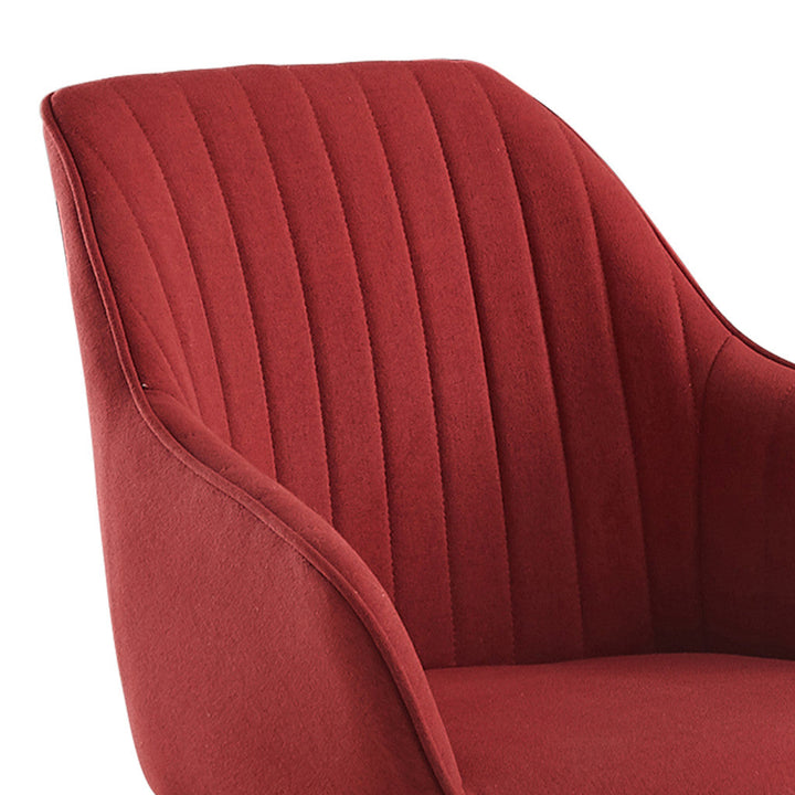 23" Red And Natural Tufted Fabric Swivel Arm Chair Image 4