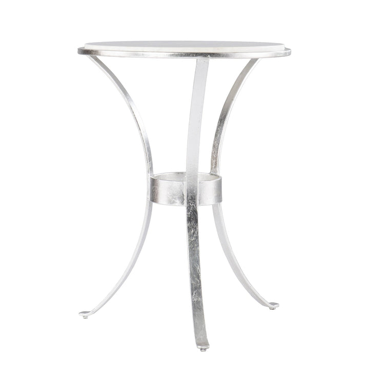 23" Silver And White Marble Curvy Leg Round End Table Image 3