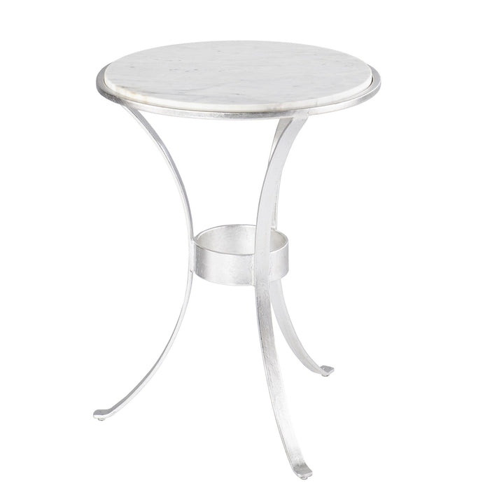 23" Silver And White Marble Curvy Leg Round End Table Image 4