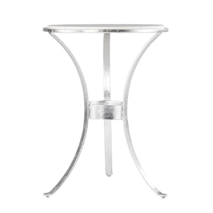 23" Silver And White Marble Curvy Leg Round End Table Image 5