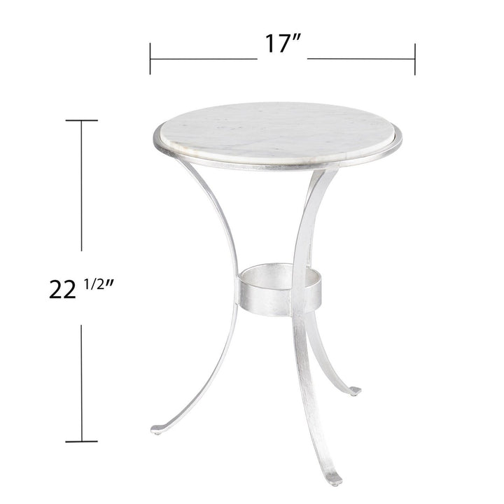 23" Silver And White Marble Curvy Leg Round End Table Image 7