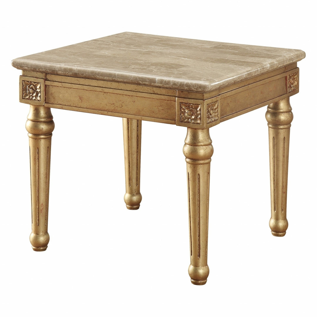 24" Antique Gold And White Faux Marble Square End Table Image 1