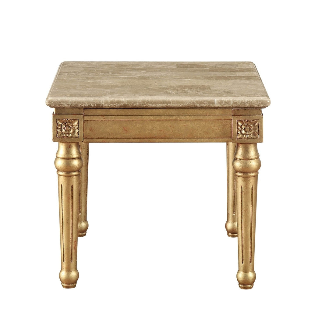 24" Antique Gold And White Faux Marble Square End Table Image 3