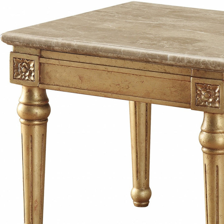 24" Antique Gold And White Faux Marble Square End Table Image 4