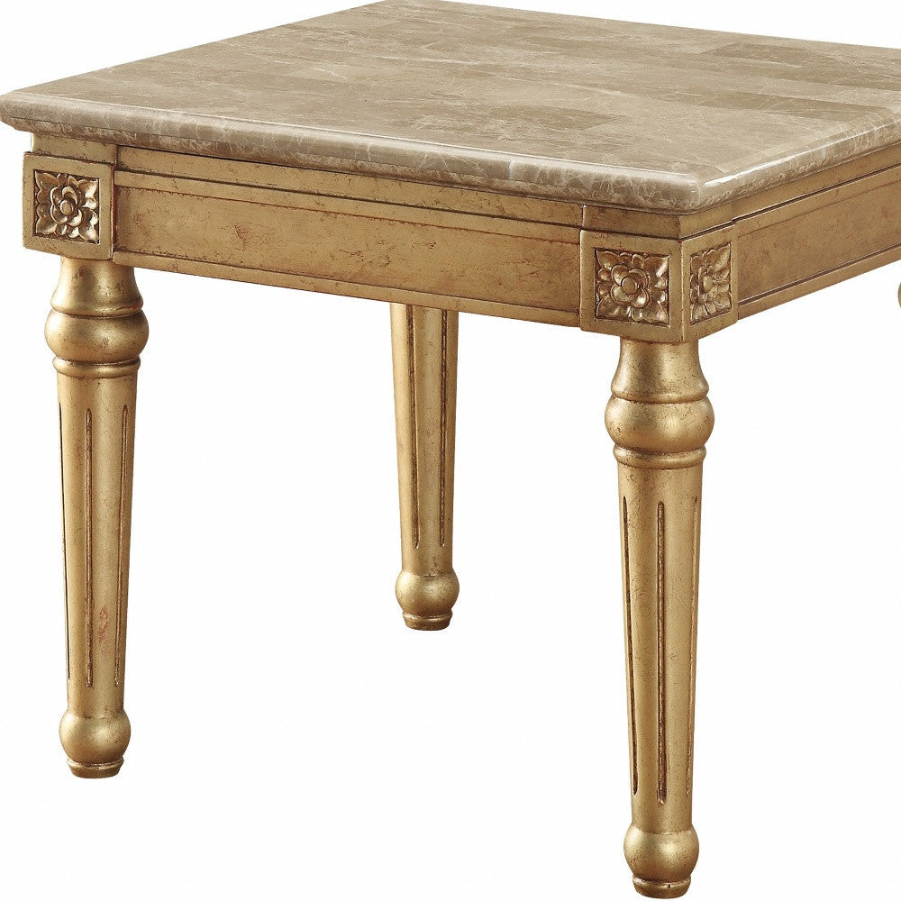 24" Antique Gold And White Faux Marble Square End Table Image 5