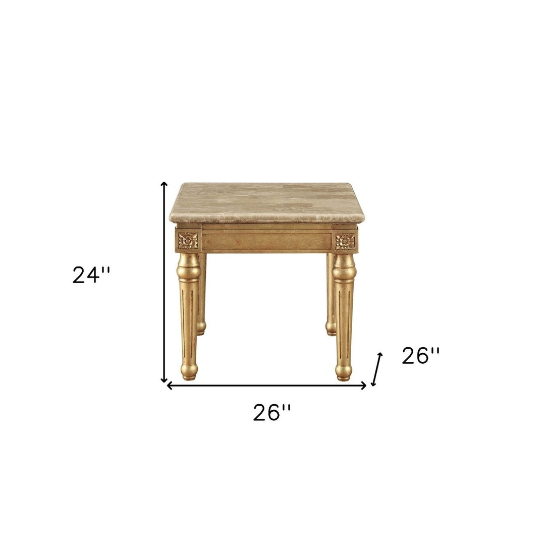 24" Antique Gold And White Faux Marble Square End Table Image 7