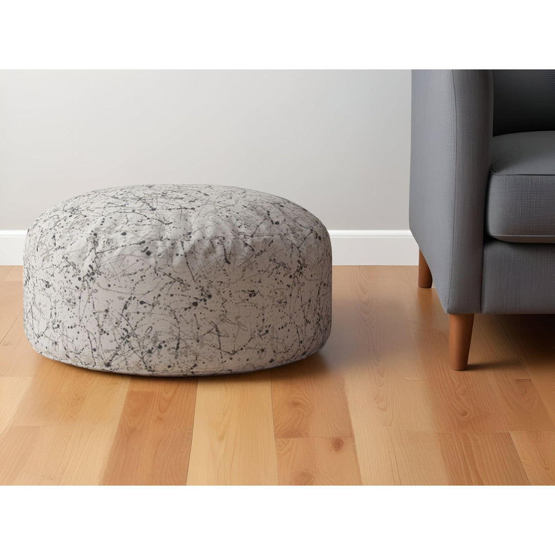 24" Beige Cotton Round Abstract Pouf Ottoman Image 4