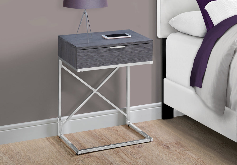 24" Silver And Gray End Table With Drawer Image 2