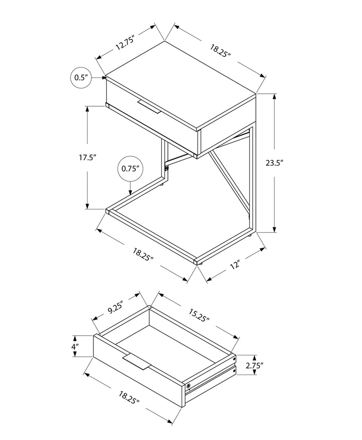 24" Silver And Gray End Table With Drawer Image 3