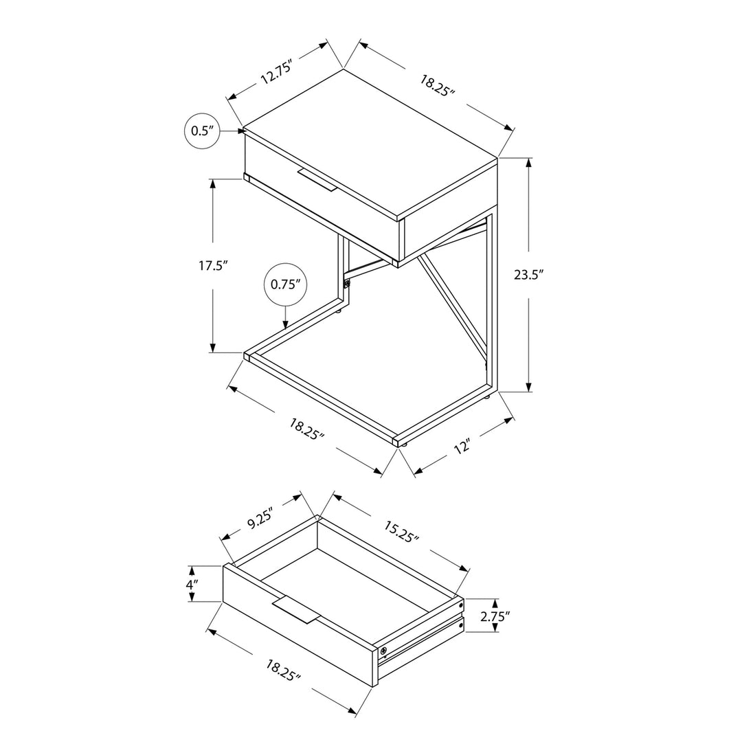 24" Silver And Gray End Table With Drawer Image 9