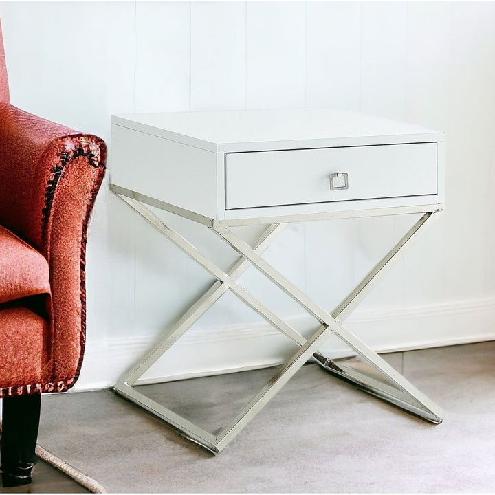 25" Silver Metallic and Light Gray End Table with Drawer Image 3