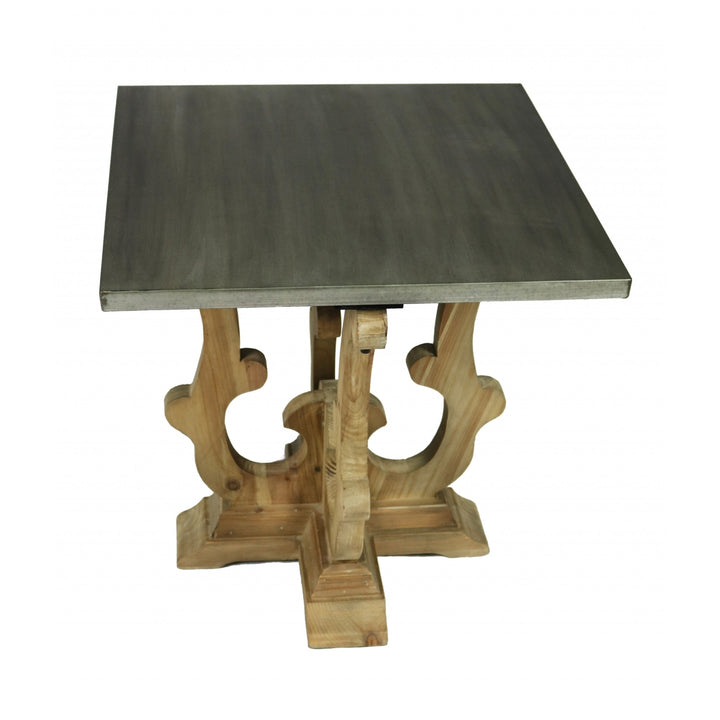 24" Natural Brown And Gray Metal And Solid Wood Square End Table Image 2