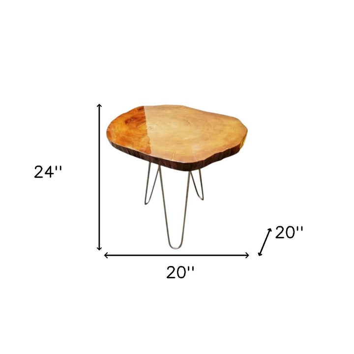 24" Natural Solid Wood Live Edge and Metal End Table Image 3