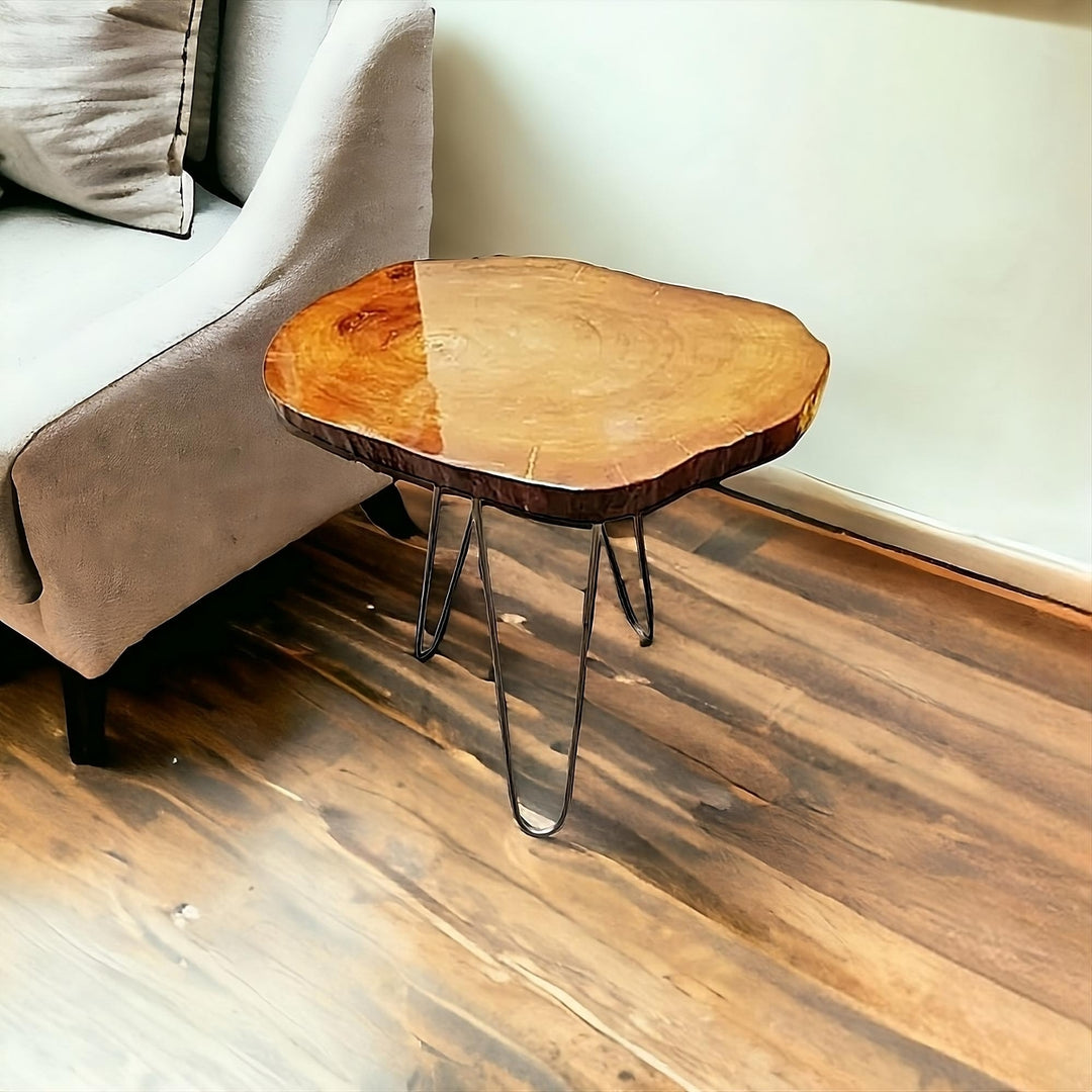 24" Natural Solid Wood Live Edge and Metal End Table Image 6