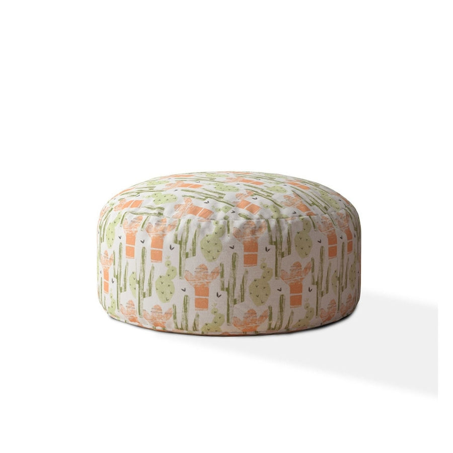 24" Orange Cotton Round Cactus Pouf Cover Image 1