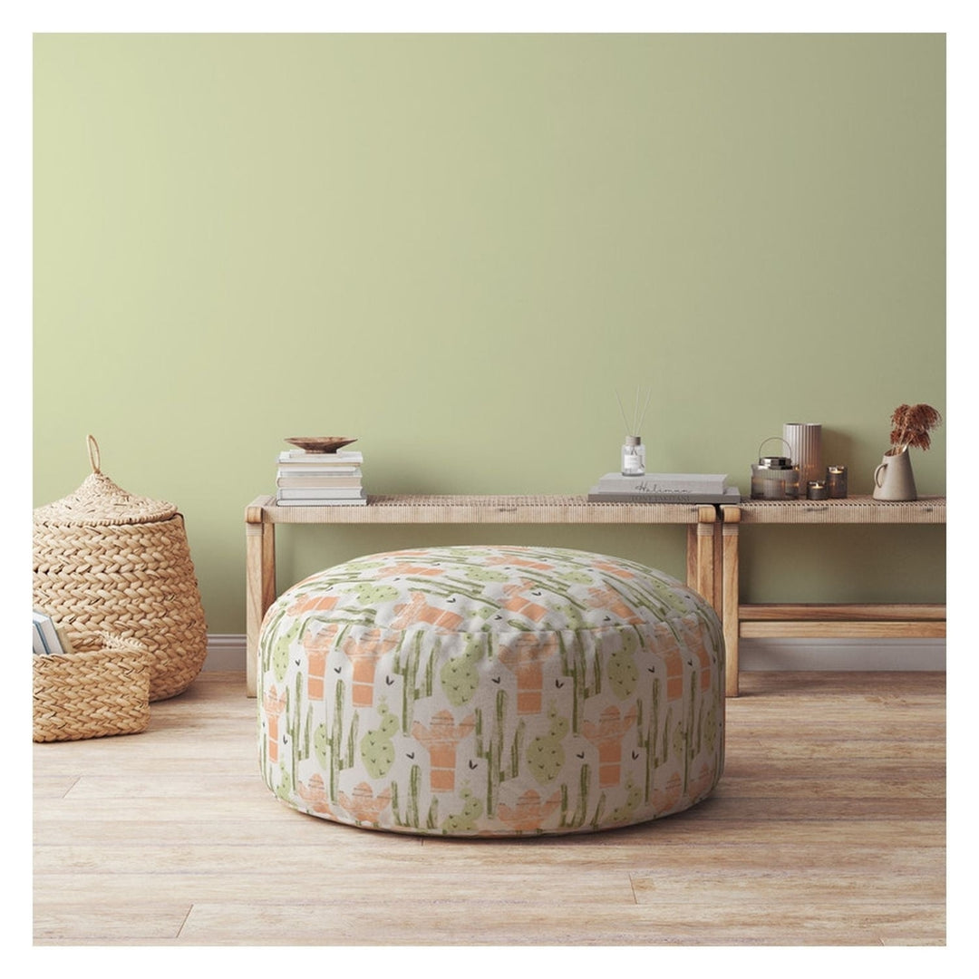 24" Orange Cotton Round Cactus Pouf Cover Image 3