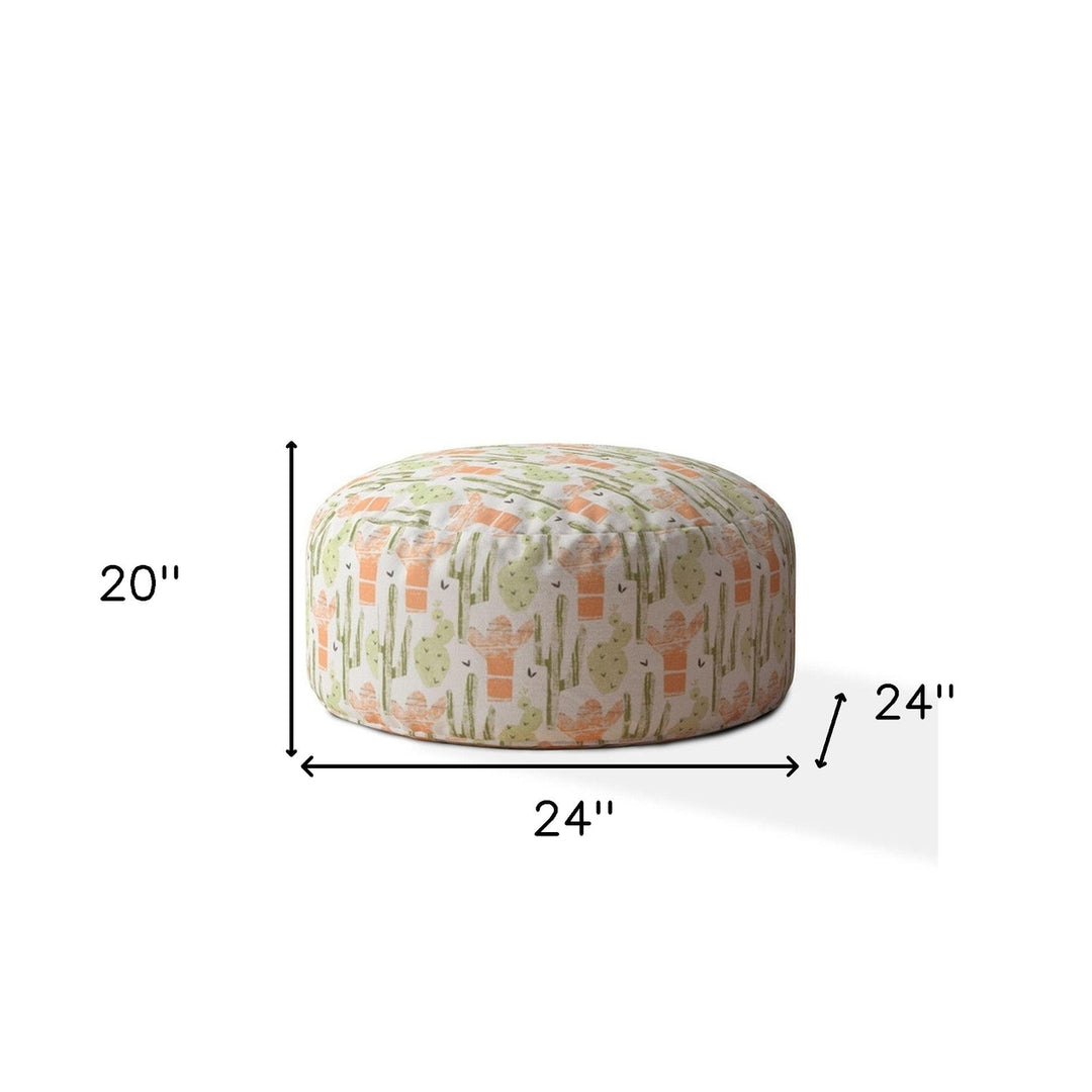 24" Orange Cotton Round Cactus Pouf Cover Image 4