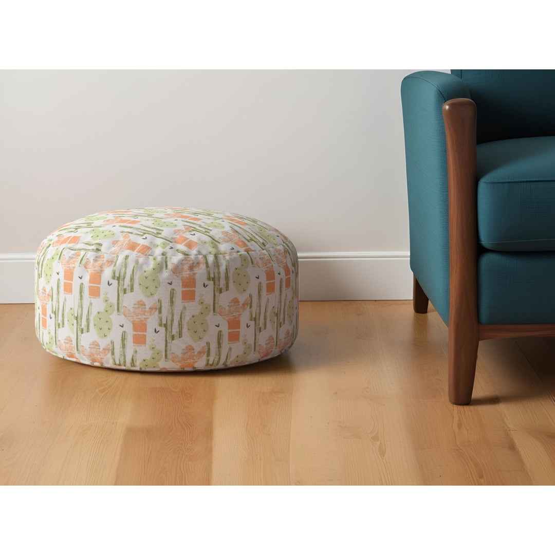 24" Orange Cotton Round Cactus Pouf Ottoman Image 4