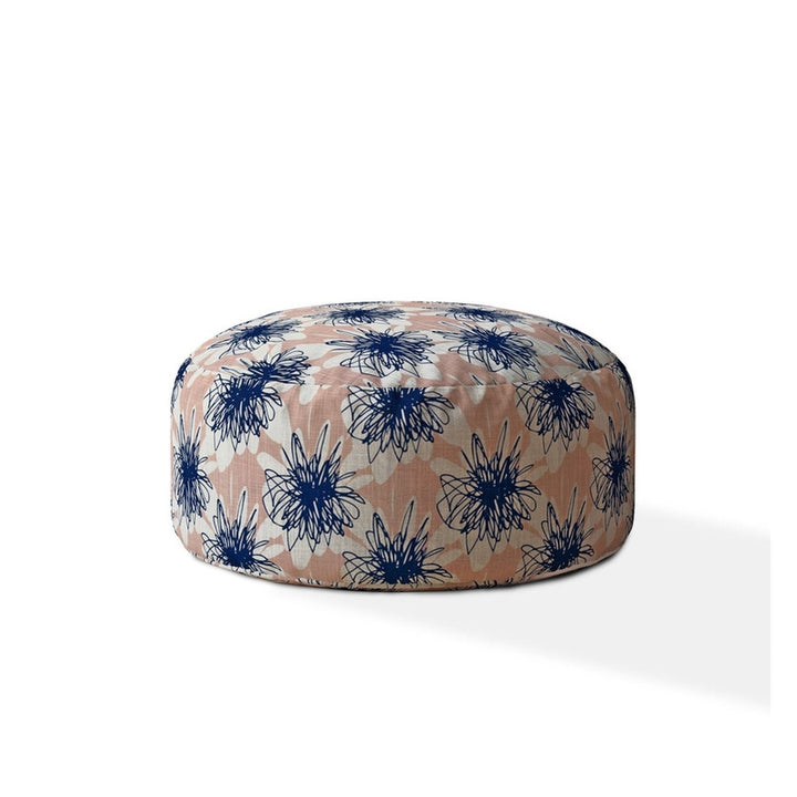 24" Pink And Blue Canvas Round Floral Pouf Cover Image 1