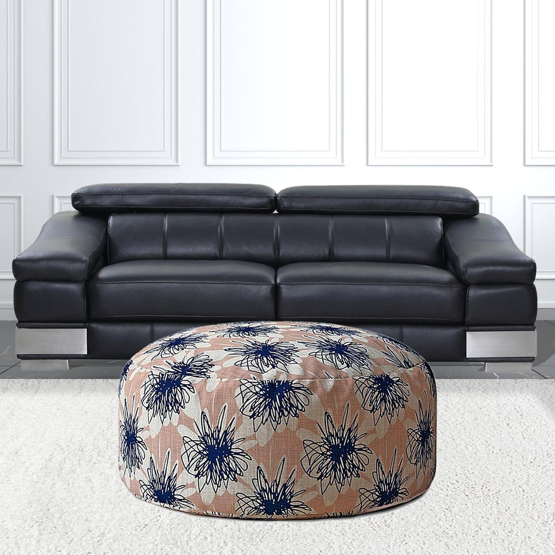 24" Pink And Blue Canvas Round Floral Pouf Cover Image 5