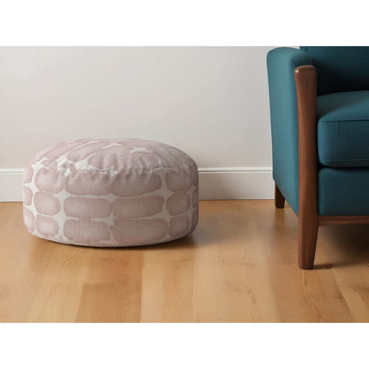 24" Pink and White Canvas Round Abstract Pouf Ottoman Image 4