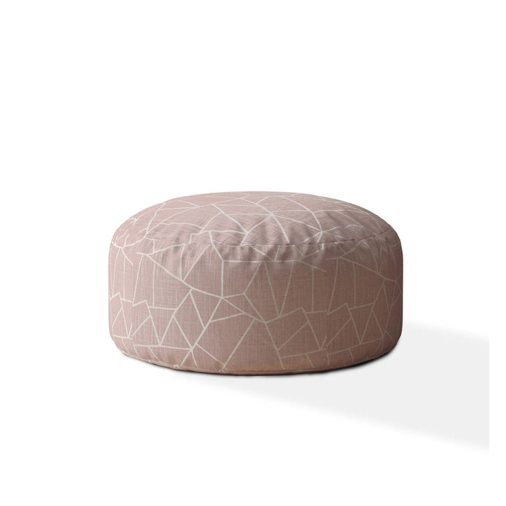 24" Pink Canvas Round Geometric Pouf Ottoman Image 1