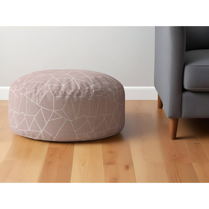 24" Pink Canvas Round Geometric Pouf Ottoman Image 4