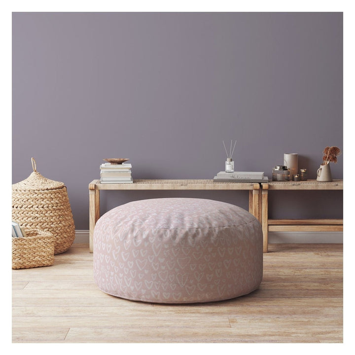 24" Pink Cotton Round Abstract Pouf Cover Image 3