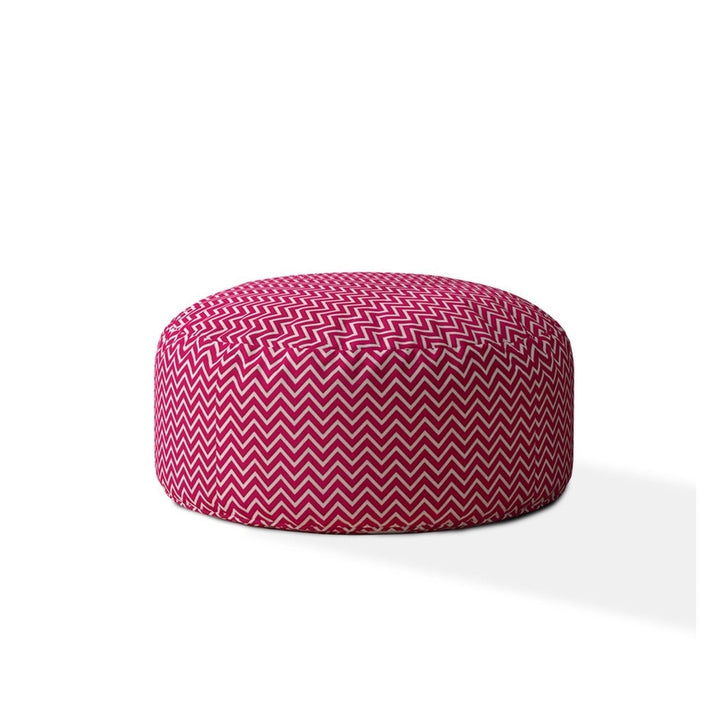 24" Pink Cotton Round Chevron Pouf Cover Image 1